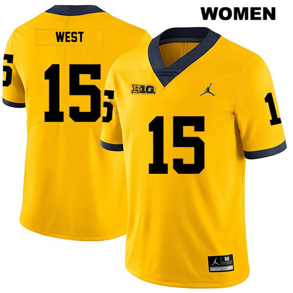 Women's NCAA Michigan Wolverines Jacob West #15 Yellow Jordan Brand Authentic Stitched Legend Football College Jersey TP25N44XG